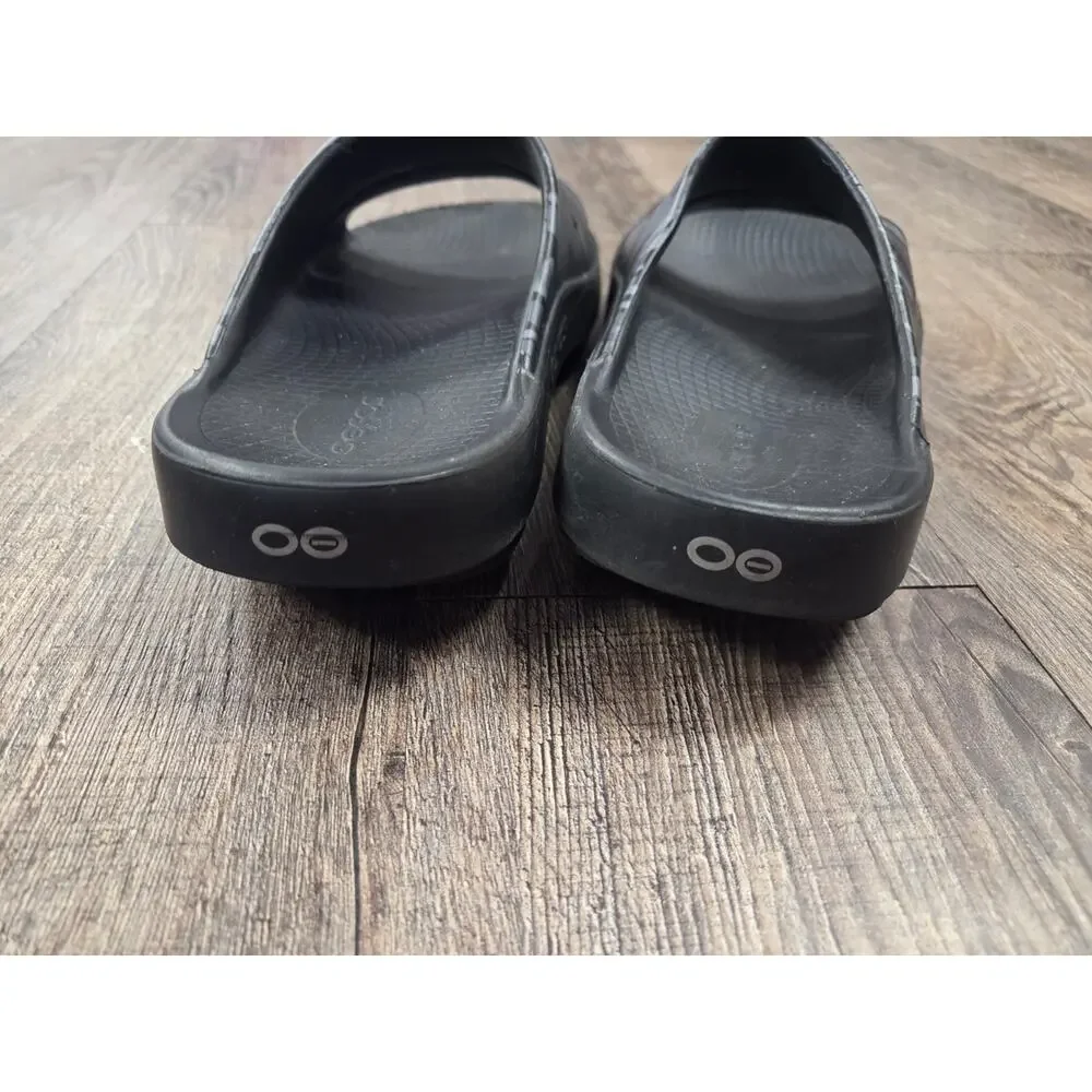 OOFOS OOahh Sport Flex Sandals Mens 8 - Women 10 Black Camo Slide Slip-On Shoes